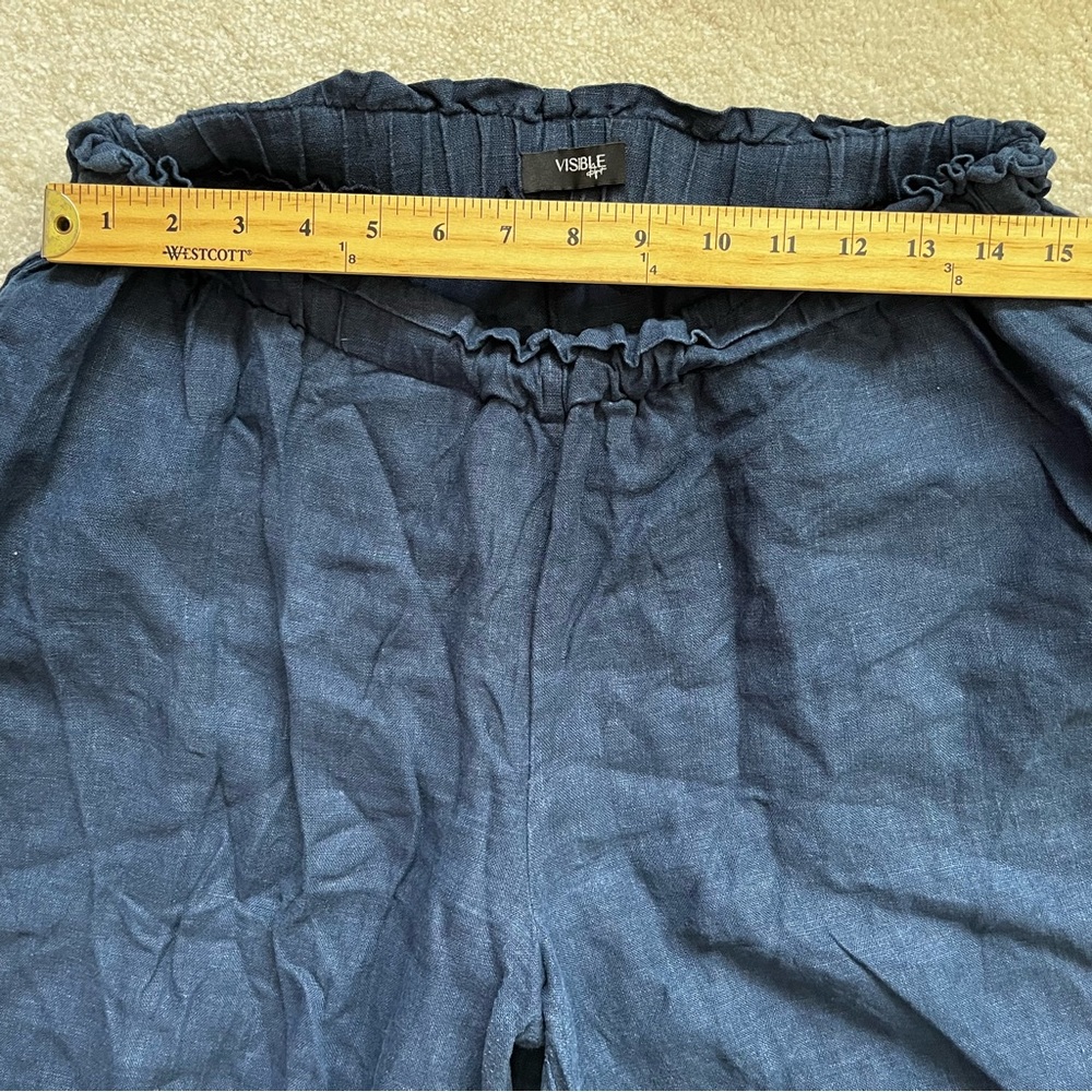 VISIBLE ART 100% LINEN NAVY WIDE LEG ELASTIC WAIST PANT SIZE XL MINIMALIST - Picture 6 of 9
